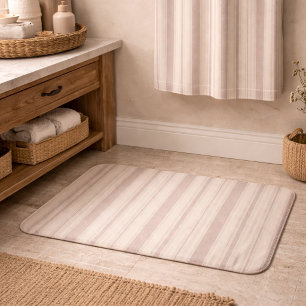 Neutral Rustic Farmhouse Striped Beige & Taupe Bath Mat