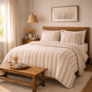 Neutral Rustic Farmhouse Striped Beige & Taupe Duvet Cover