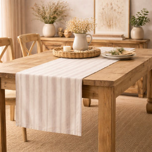 Neutral Rustic Farmhouse Striped Beige & Taupe Medium Table Runner