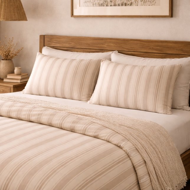 Neutral Rustic Farmhouse Striped Beige & Taupe Pillow Case (Creator Uploaded)