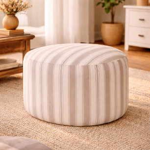 Neutral Rustic Farmhouse Striped Beige & Taupe Pouf