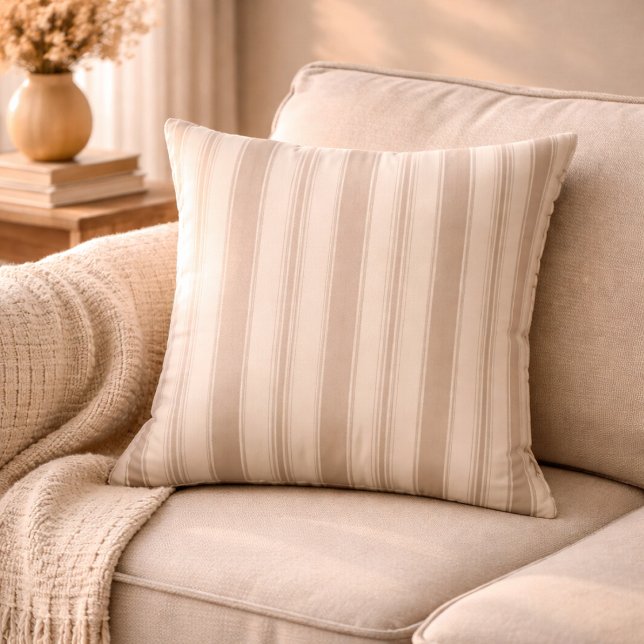 Neutral Rustic Farmhouse Striped Beige & Taupe Throw Pillow (Creator Uploaded)