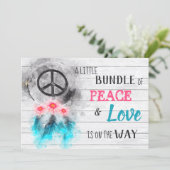 *~ Neutral Rustic Peace & Love Hippie  Baby Shower Invitation (Standing Front)