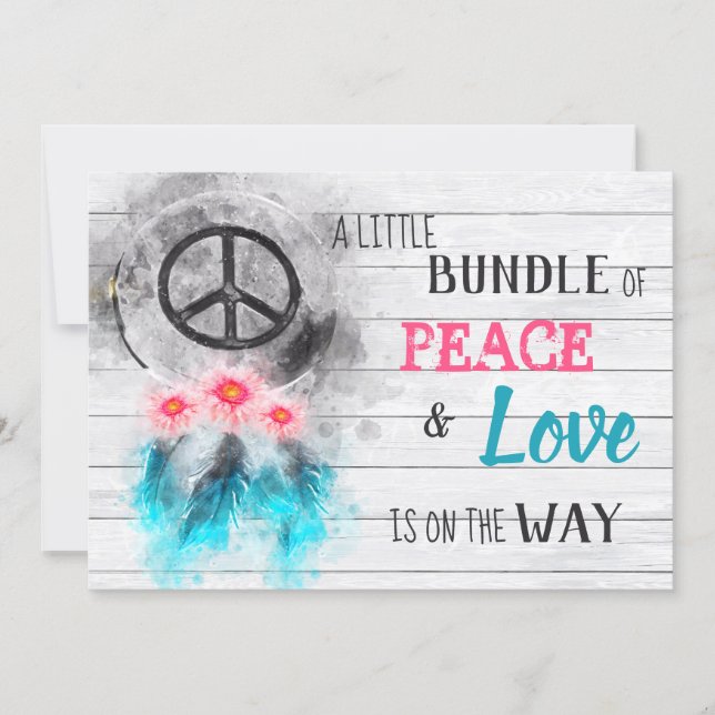 *~ Neutral Rustic Peace & Love Hippie  Baby Shower Invitation (Front)