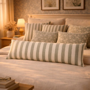 Neutral Rustic Sage Green Stripe Farmhouse Cottage Body Pillow