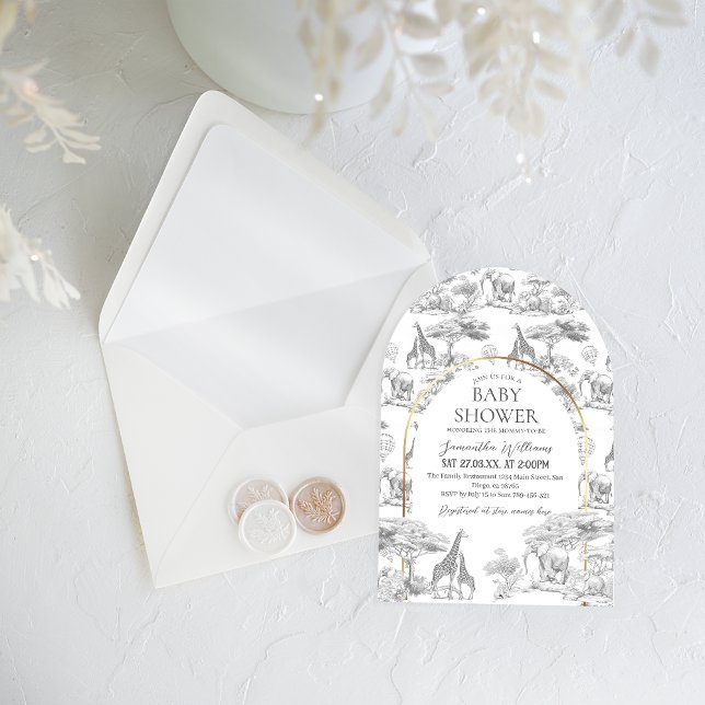 Neutral Safari Animal Elegant Toile Baby Shower Invitation (Creator Uploaded)