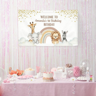 Neutral Safari Animals 1st Birthday Welcome Banner