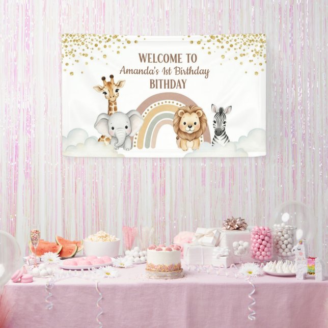 Neutral Safari Animals 1st Birthday Welcome Banner (Party)
