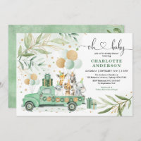 Neutral Safari Animals Greenery Gold Baby Shower Invitation