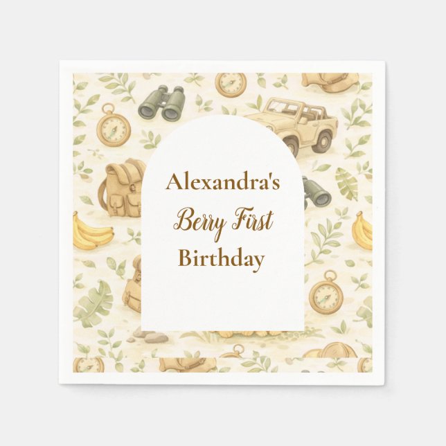 Neutral Safari Animals Wild One First Birthday Napkins (Front)