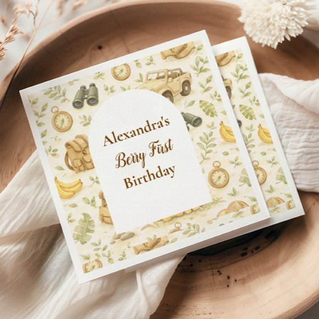 Neutral Safari Animals Wild One First Birthday Napkins (Creator Uploaded)
