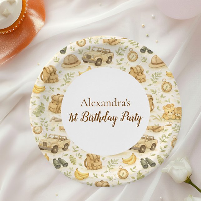 Neutral Safari Animals Wild One First Birthday Paper Plates (Creator Uploaded)