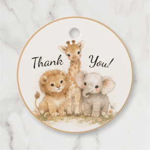 Neutral Safari Cute Animals Lion Giraffe Elephant Favor Tags