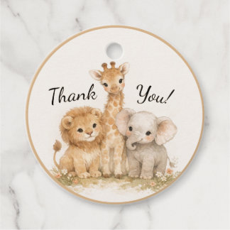 Neutral Safari Cute Animals Lion Giraffe Elephant Favor Tags
