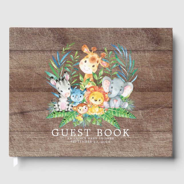 Neutral Safari Jungle Baby Shower Guest Book (Front)