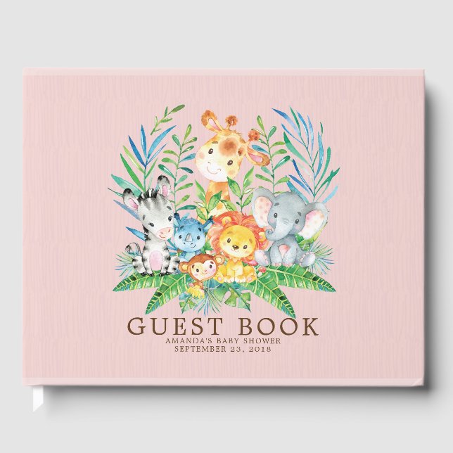 Neutral Safari Jungle Girls Baby Shower Guest Book (Front)