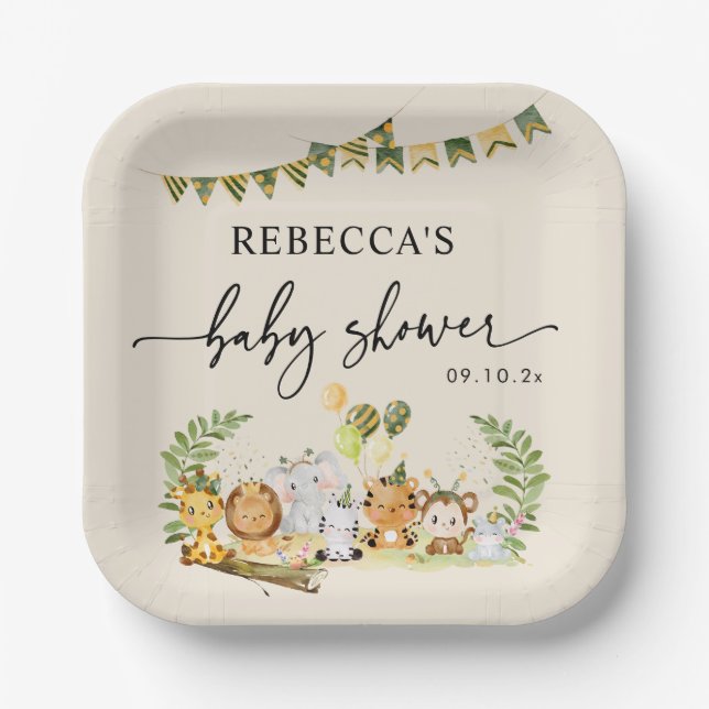 Neutral Safari Jungle Party Baby Shower  Paper Plates (Front)