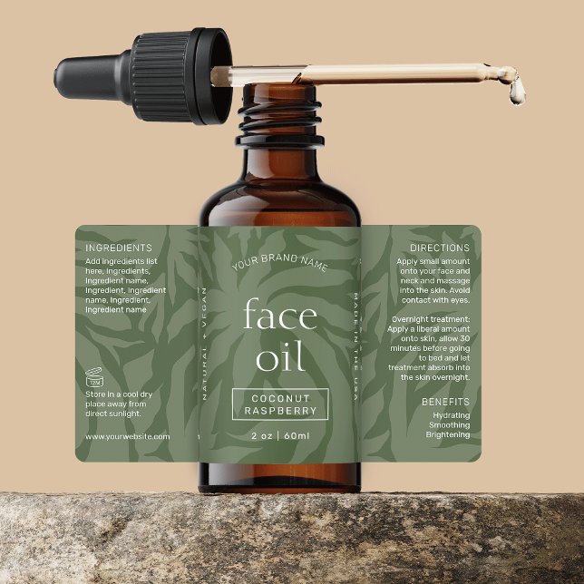 Neutral Sage Green 2 OZ Dropper Bottle Wrap Label (Trendy sage green cosmetic bottle label with fully customizable text and colors)