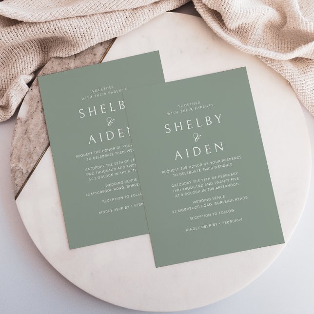 Neutral Sage Green Elegant Modern Wedding Invitation (Creator Uploaded)