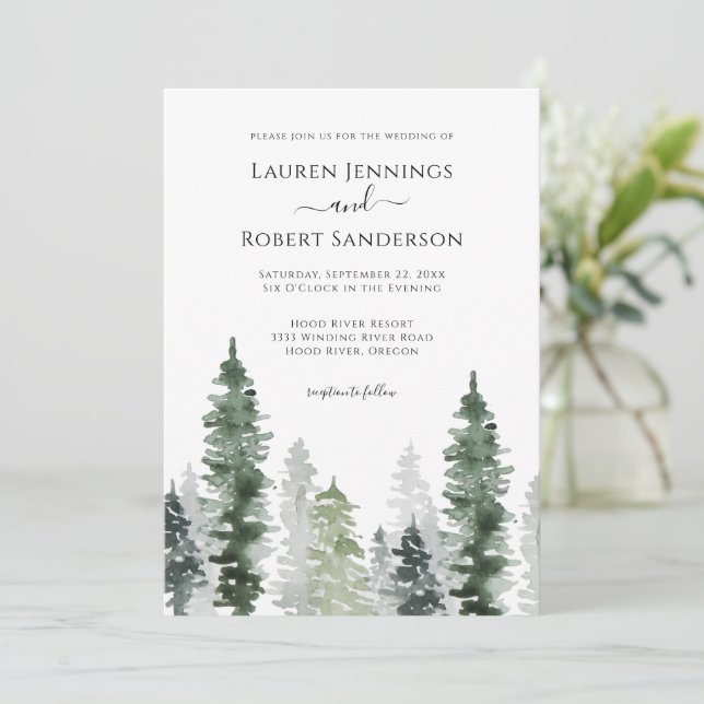 Neutral Sage Green Rustic Wedding Invitation (Standing Front)