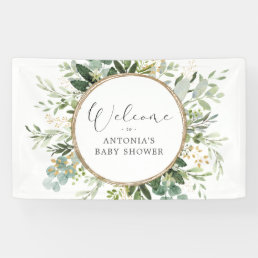 Neutral Sage Greenery Gold Baby Shower Welcome Banner