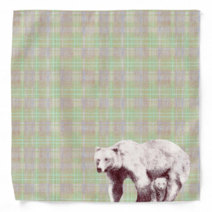 Neutral Sage Plaid Bear Bandana