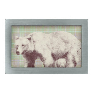  Neutral Sage Plaid Bear Belt Buckle