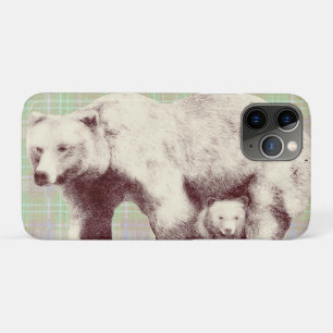Neutral Sage Plaid Bear iPhone 11 Pro Case