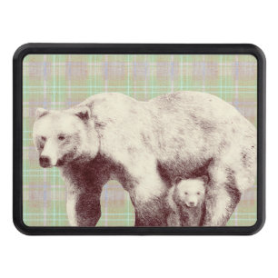 Neutral Sage Plaid Bear Hitch Cover