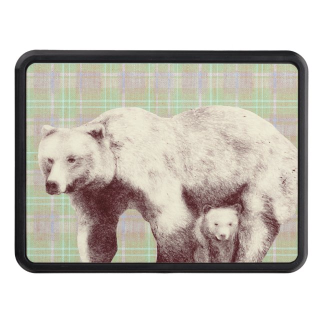  Neutral Sage Plaid Bear Hitch Cover (Front)