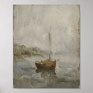 Neutral Sailboat II Vintage Painting Poster