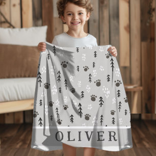 Neutral Scandinavian Dog Pattern Custom Baby Blanket