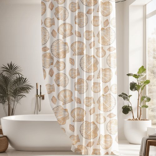 Neutral Sea Shell Pattern Shower Curtain