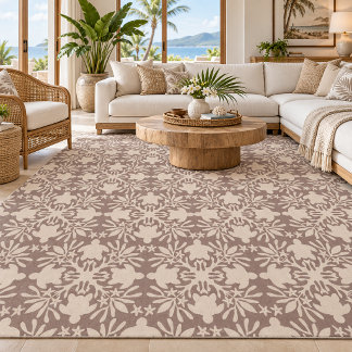 Neutral Sea Turtle Tropical Pattern Rug