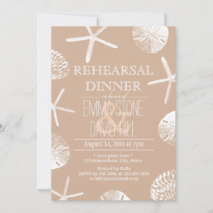 Neutral Seashells Beach Wedding Rehearsal Dinner Invitation