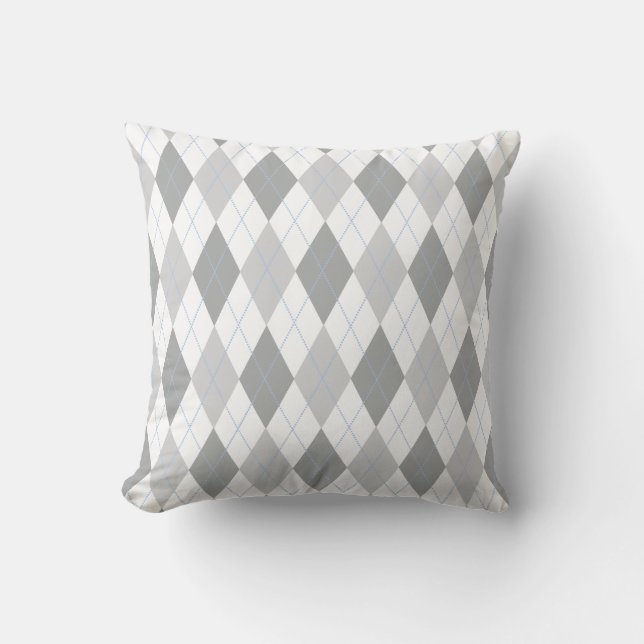 Neutral Shades of Gray & White Argyle Pillow (Front)