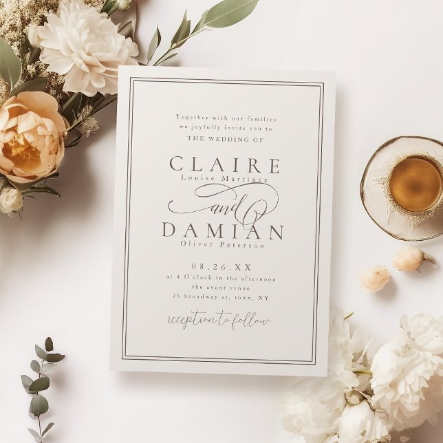 Neutral Simple Elegance Romantic Script Wedding Invitation (Neutral Simple Elegance Romantic Script Wedding Invitation)