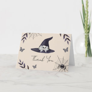 Neutral Simple Little Boo Witch Hat Baby Shower Letterpress Thank You Card