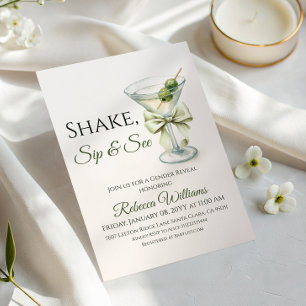 Neutral Sip & See Tini Olive Martini Gender Reveal Invitation