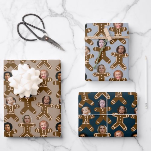 Neutral Six Photo Gingerbread People Holiday Wrapping Paper Sheets