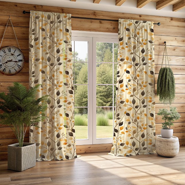 Neutral Small Leaves on Branches Sheer Curtains (Neutral Leaves Curtains)