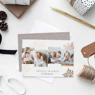 Neutral   Snowdrop 4 Photo Collage Foil Holiday Card
