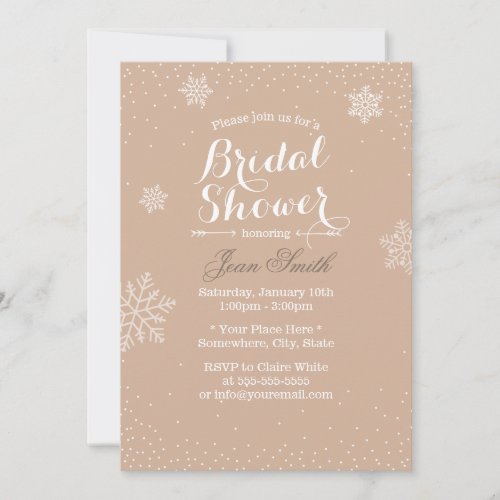 Neutral Snowflakes  Snow Winter Bridal Shower Invitation