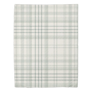 Neutral Soft Light Green Beige Plaid Duvet Cover