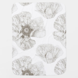 Neutral Soft Poppy Flower Baby Blanket
