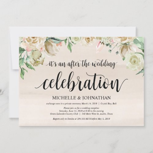 Neutral Spring Elopement Reception Invitation Card