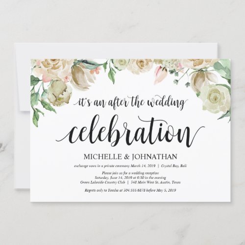 Neutral Spring Elopement Reception Invitation Card