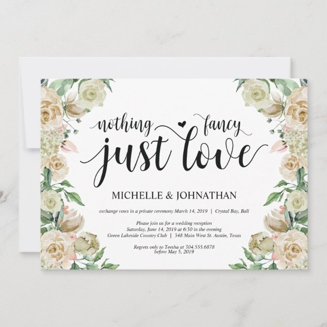 Neutral Spring Elopement Reception Invitation Card (Front)