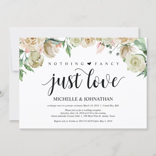 Neutral Spring Elopement Reception Invitation Card (Front)