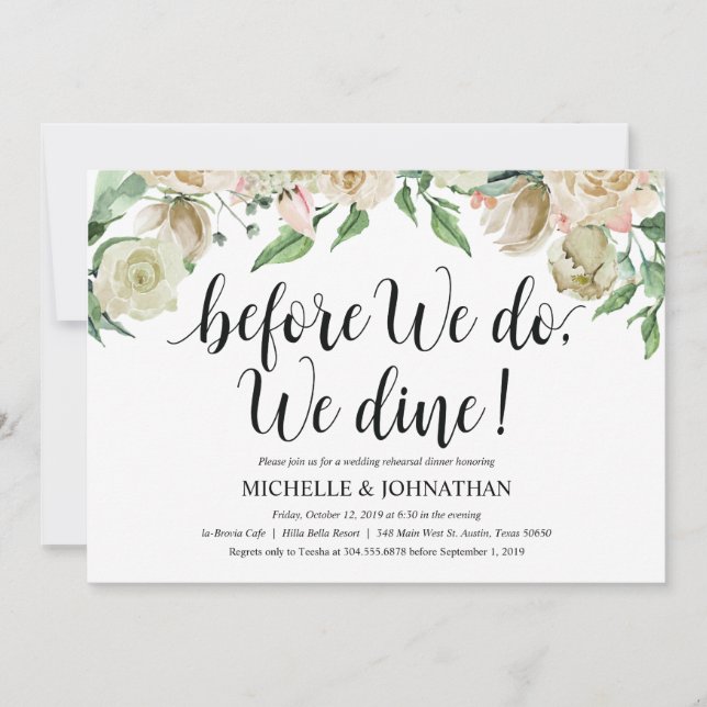 Neutral Spring Wedding Rehearsal Dinner Invitation (Front)